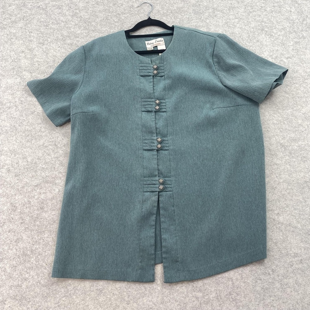 Betsy Lauren Top Womens 20P Blue 100% Polyester Button Tunic Short Sleeve STAIN